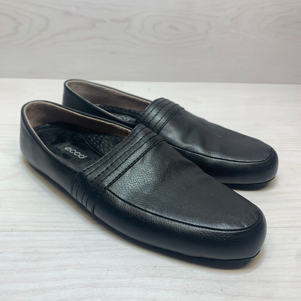 Ecco‎ Grandpa Leather Slippers House Shoes Black Men 10.5 M